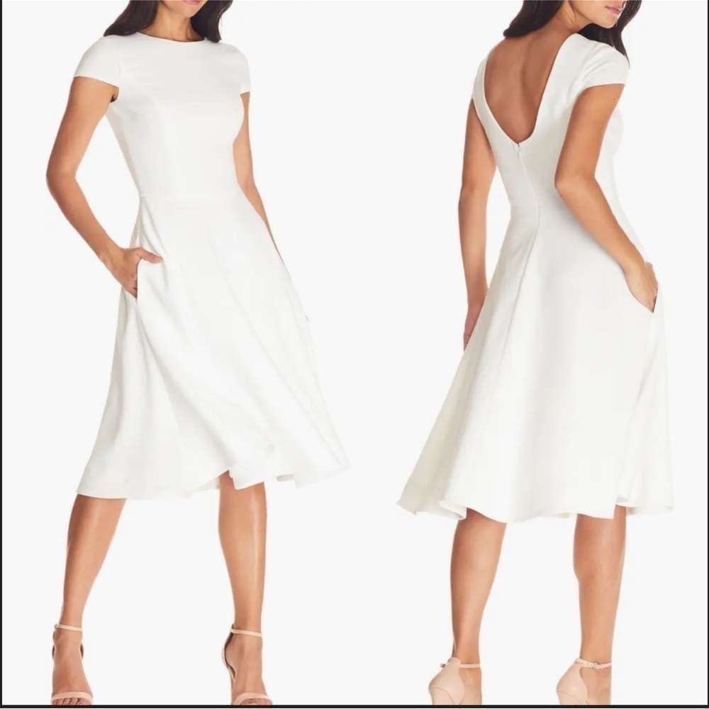 NWOT DRESS THE POPULATION LIVIA ivory white & FLARE DRESS sz S - Picture 2 of 8